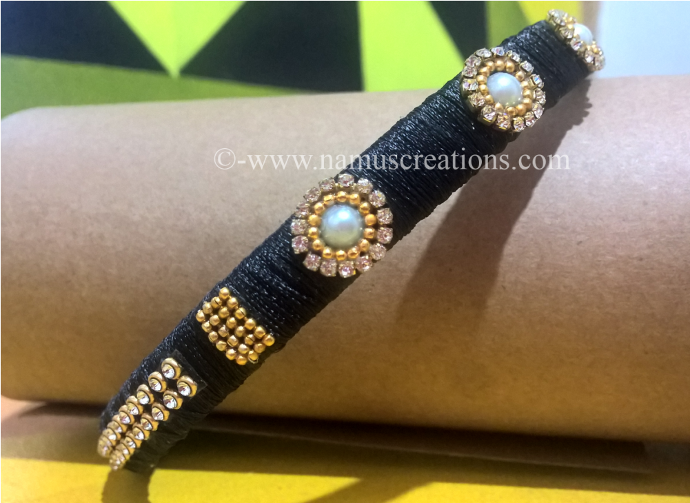 Black Silk Thread With Stone Combination Hair Belt - Silk (1000x1000), Png Download