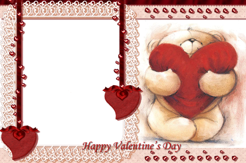 Teddy Bear Red Heart - Give My Heart To You Valentine Round Ornament (498x331), Png Download
