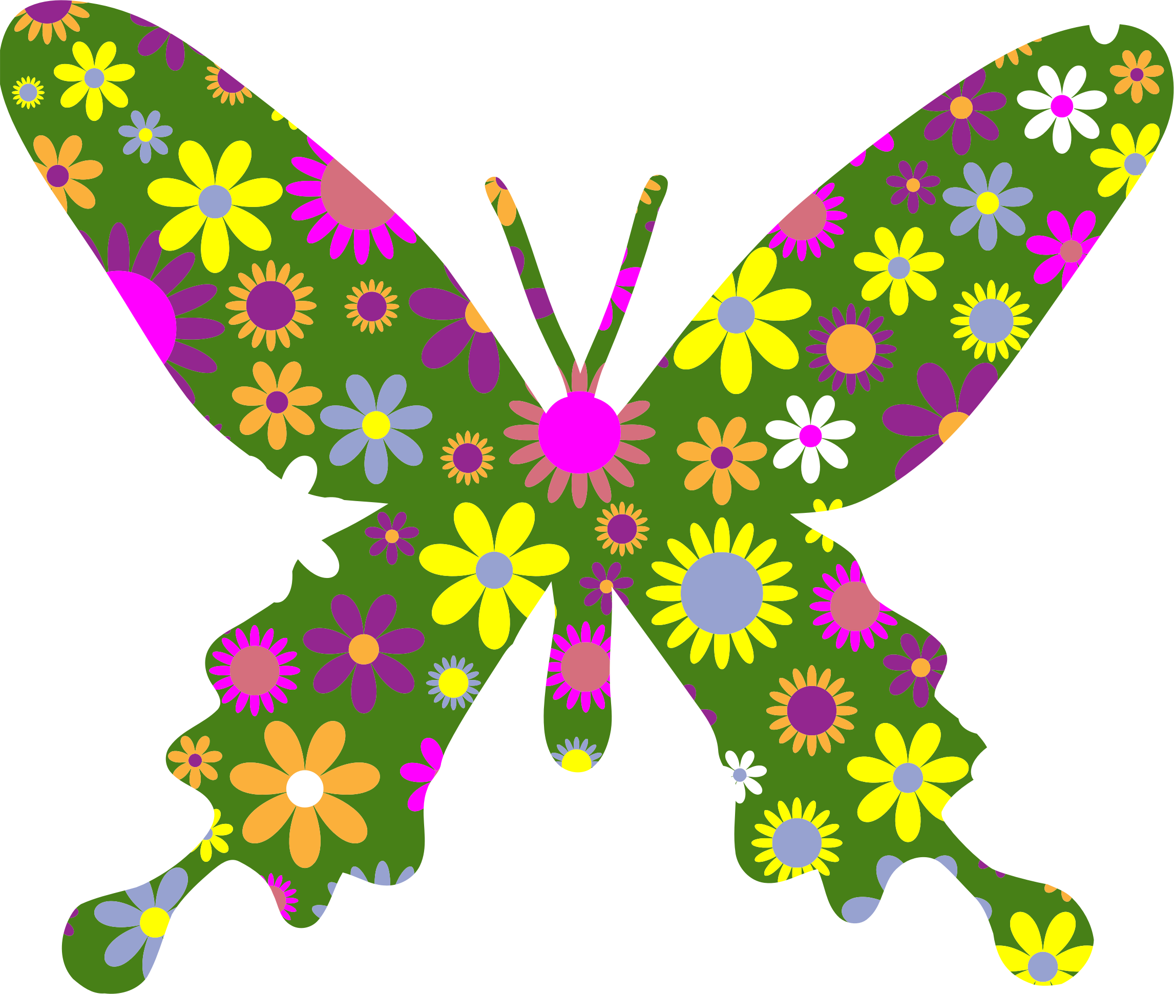 Retro Big Image Png - Floral Butterflies Transparent (2292x1940), Png Download