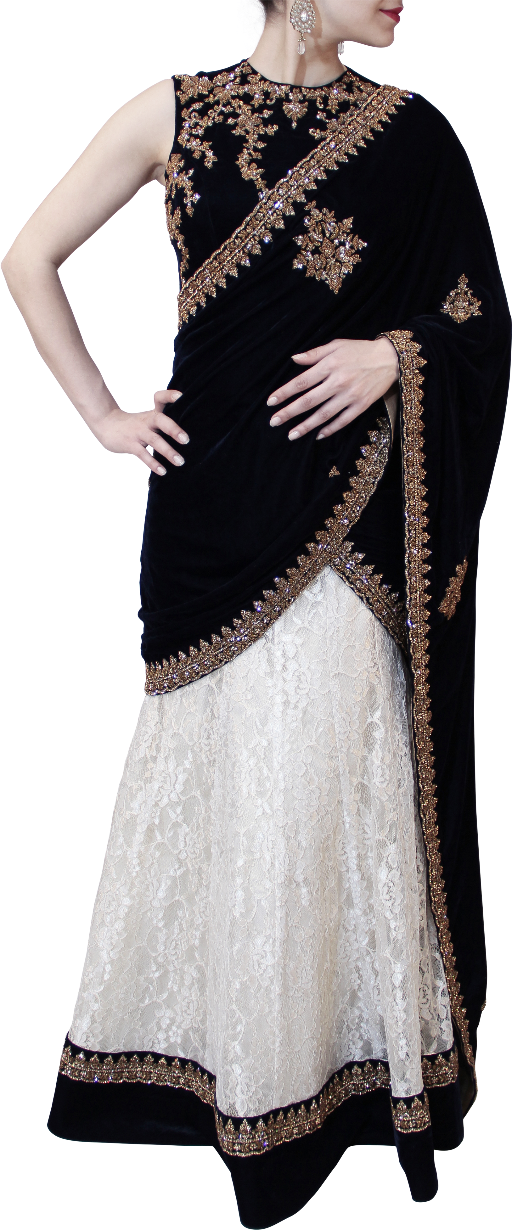 Blue And White Lehenga Saree - Fancy Black Lehenga Image High Gher (3456x3960), Png Download
