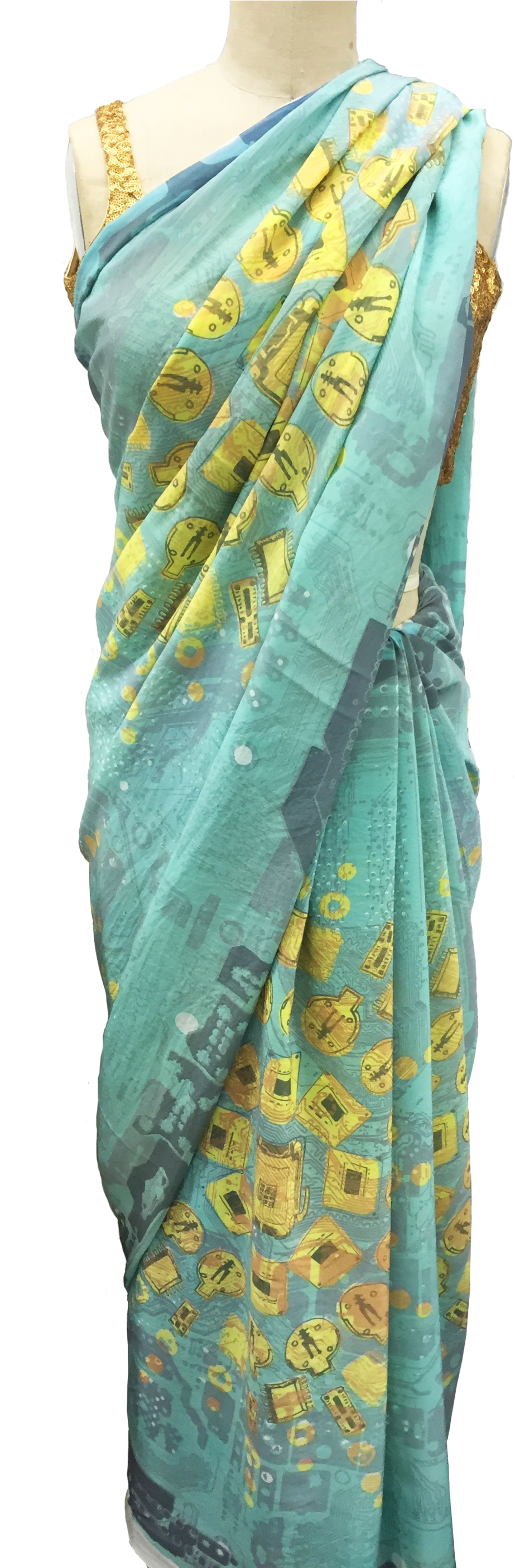 Sari Circuitboard Seafoam - Sari (1000x2809), Png Download