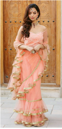 Gorgeous Peach Colour Ruffle Saree - Sari (420x420), Png Download