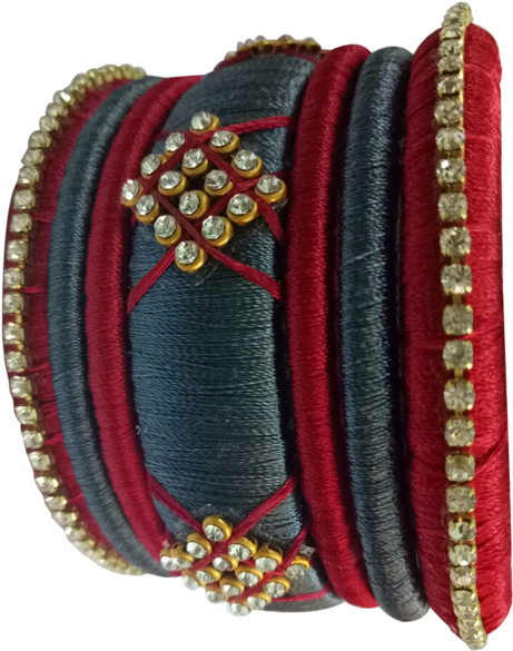 Red With Grey Kada Bangle Set - Bangle (600x600), Png Download