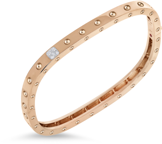 1 Row Square Bangle With Diamonds - 18k Rose Gold & Diamond 1 Row Square Pois Moi Bangle (600x600), Png Download