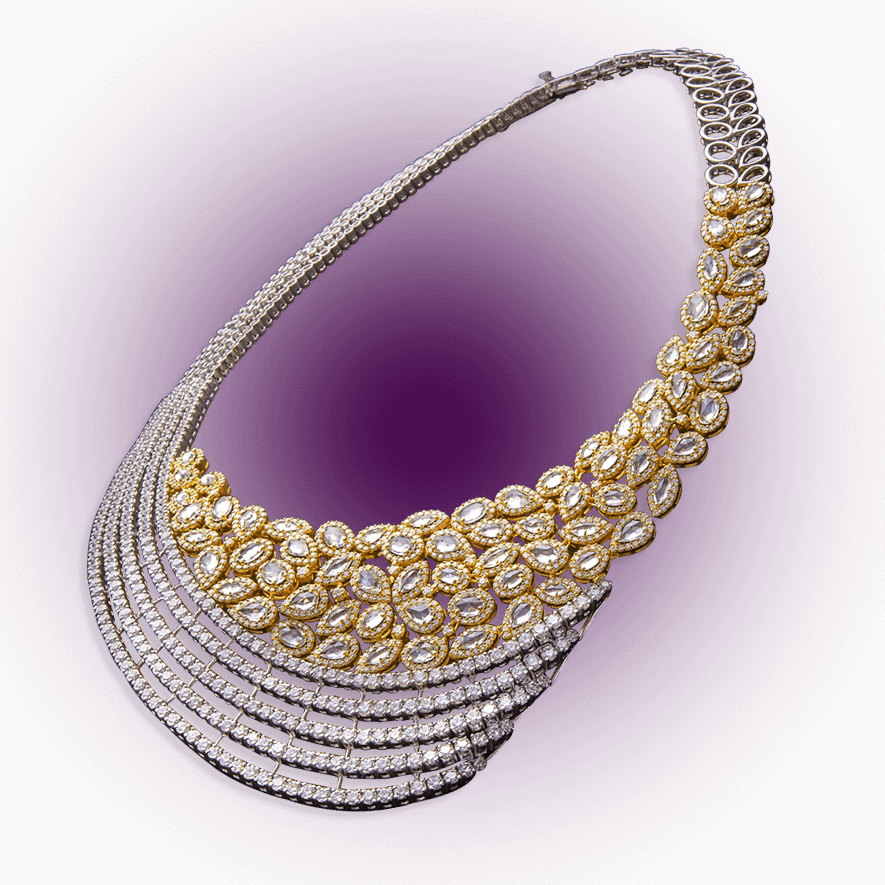 Elegant Diamond Studded Necklace - Ima Jewels Jaynagar Necklace Designs (885x885), Png Download