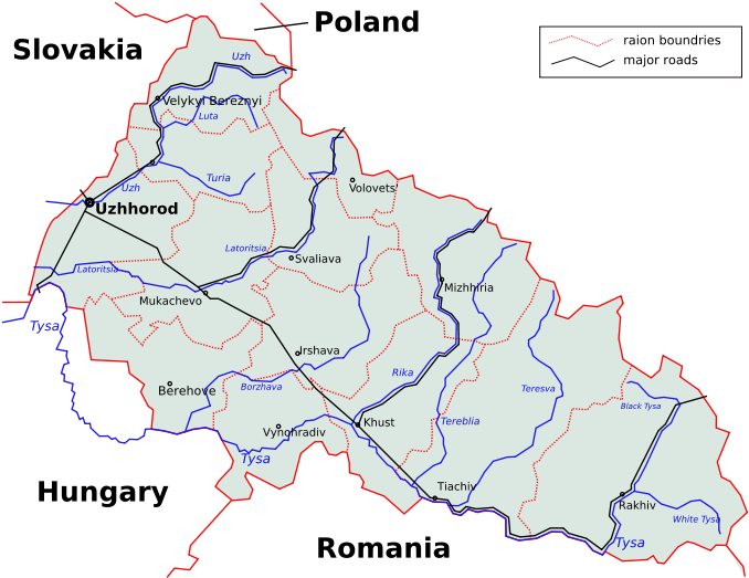 Subcarpathia Ukraine Districts En - Zakarpattia Oblast (695x525), Png Download