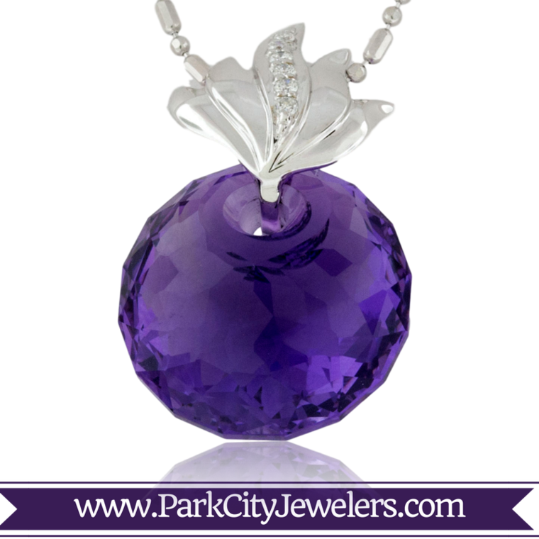 Amethyst And Diamond Round Pendant - Elk Ivory And Diamond Ring (760x760), Png Download