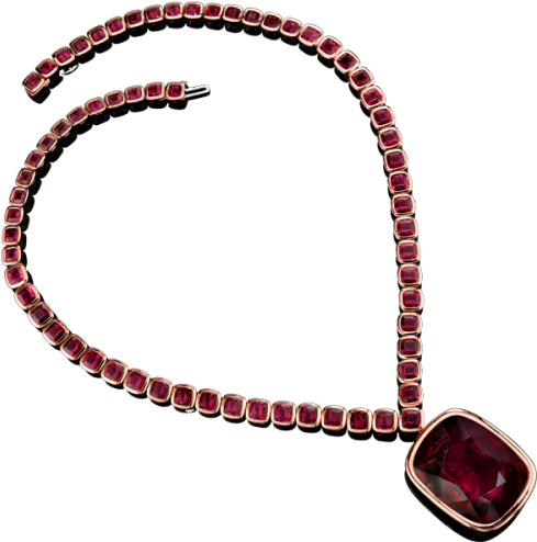 The Stones She Has Primarily Used Are Rubelite, Colombian - Yakut Taşlı Kolyeler (500x500), Png Download