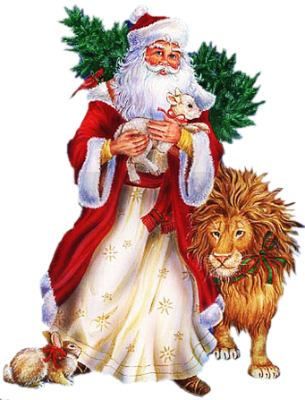 Santa Claus And Animals - Have A Joyful Christmas Card (341x447), Png Download