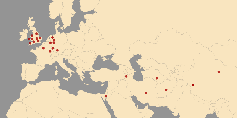 A Map Of The Sites Where The Symbol Is Found 600-1500 - Three Hares Symbol (800x400), Png Download