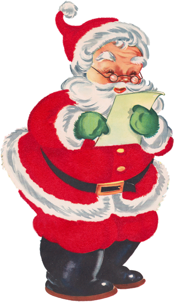Father Clipart Retro - Santa Checking List Clipart (627x1000), Png Download