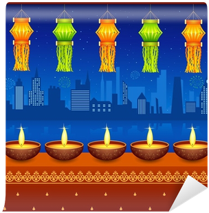 Vector Illustration Of Colorful Diwali Hanging Lantern - Wall (400x400), Png Download