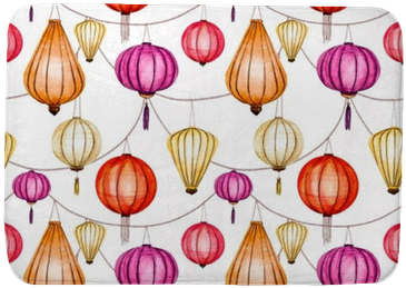 Watercolor Vector Seamless Chinese Pattern Bath Mat - Watercolor Painting (400x400), Png Download