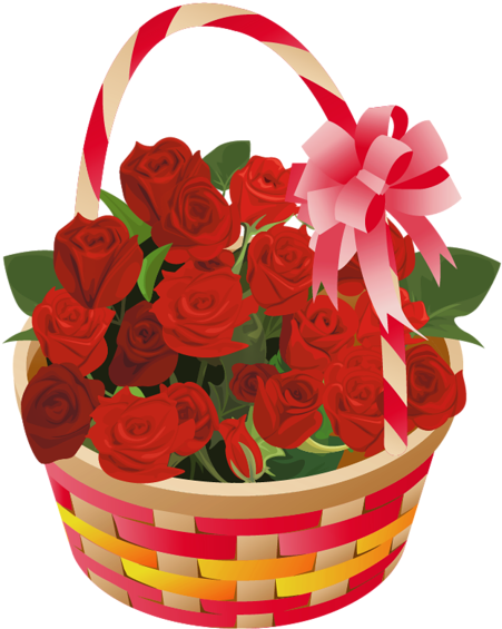 Rose Basket, Flower Artwork, Flower Clipart, Flower - Flower Basket Clipart Png (474x600), Png Download