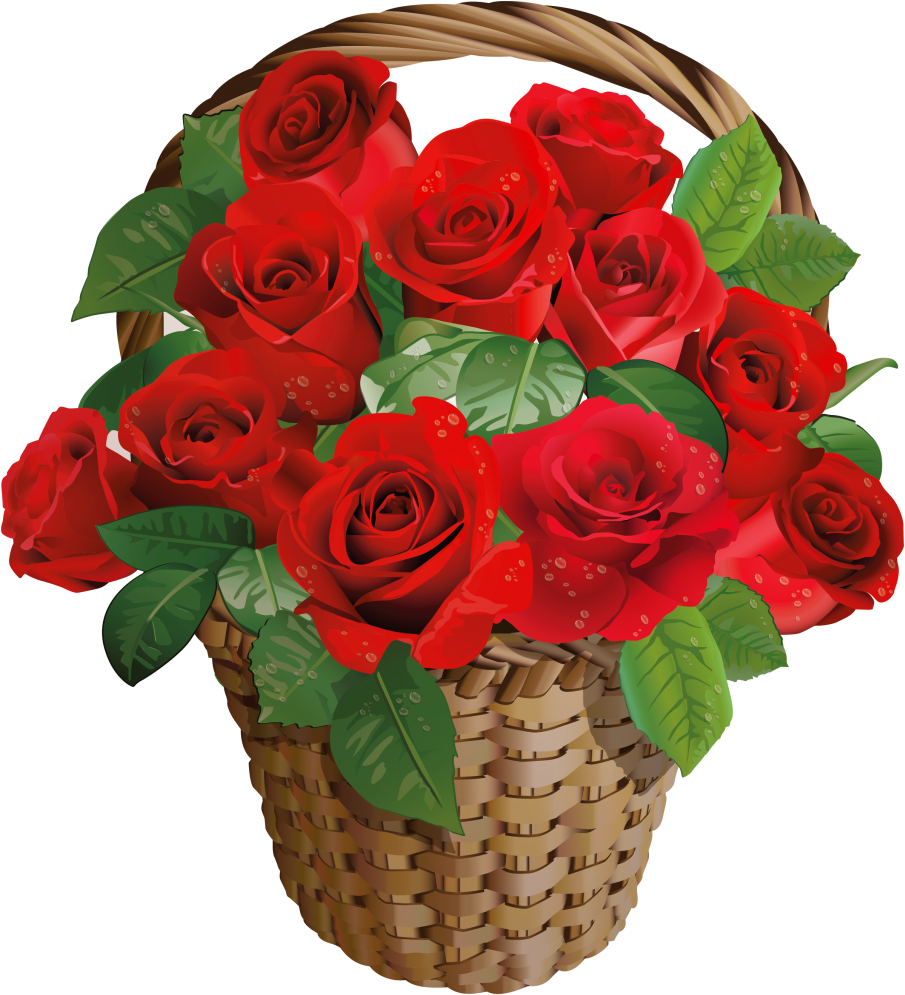 Valentines Day Roses Png Download Image - Rose Flower Basket Png (946x1024), Png Download