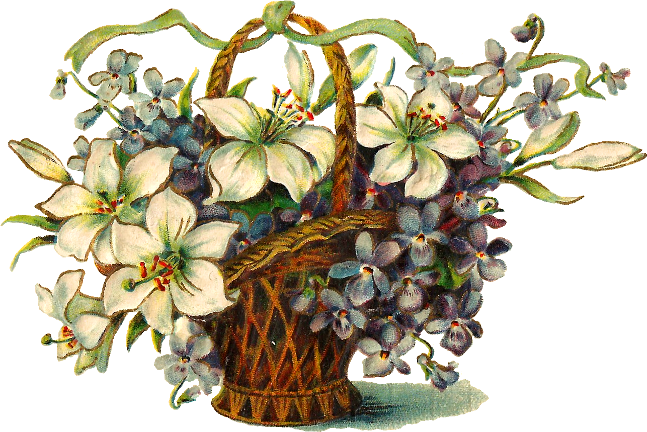 Digital Flower Basket Download - Flower Baskets Clipart (1356x942), Png Download