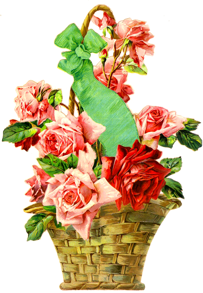 Vintage Rose Basket Die Cut - Canasta De Flores Png (689x990), Png Download