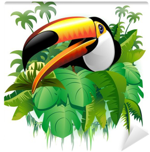 Tucano Vegetazione Tropicale Toucan On Tropical Plants - Toco Toucan With Brazil Flag Pillow Case (400x400), Png Download