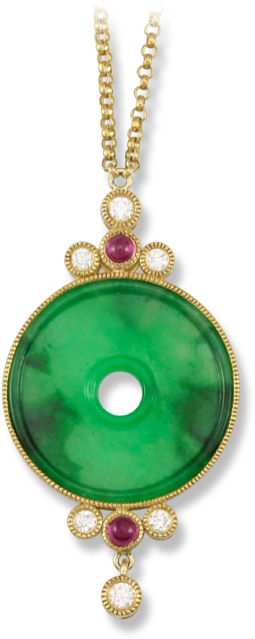 Green Jade Disc & Ruby Necklace From The Mason-kay - Necklace (800x800), Png Download