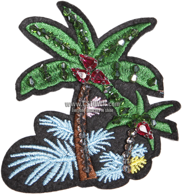 Custom Embroidered Coconut Tree Patch With Beads - Bead (780x780), Png Download