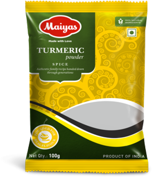 Turmeric, 100 Gm Pouch - Maiyas Turmeric Powder 50g (600x600), Png Download