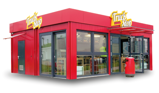 Sales Container Truck Stop - Truck Stop (567x377), Png Download
