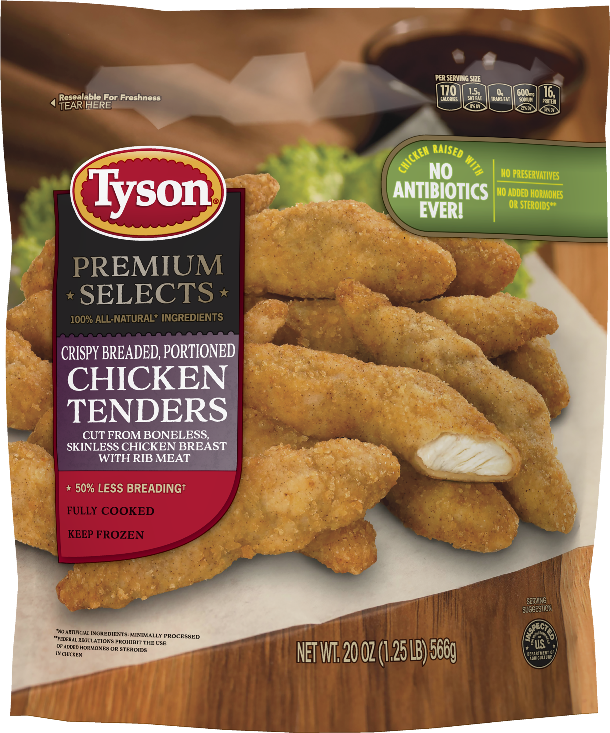 Tyson Premium Selects® Crispy Breaded Portioned Chicken - Tyson Chicken Tenders 20 Oz. Bag (2400x2400), Png Download