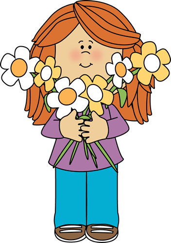 Banner Transparent Stock Girl Holding A Bunch Of Flowers - Girl With Flowers Clip Art (352x500), Png Download
