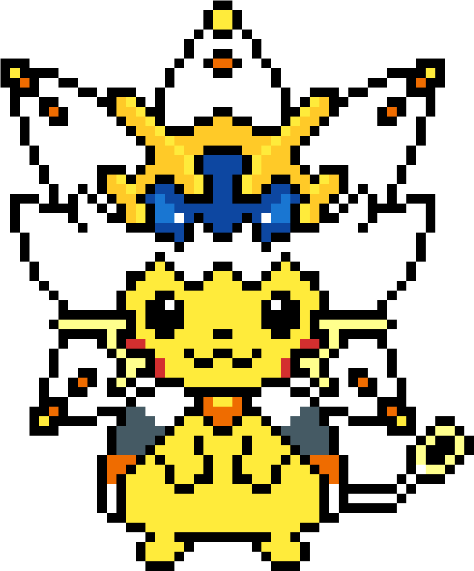 Pikachu In Solgaleo Costume - Pixel Art Pikachu Solgaleo (969x1159), Png Download