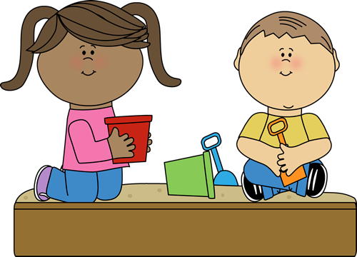 Kids Playing In A Sandbox Clip Art - Kids Playing On Playground Clipart (500x360), Png Download