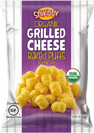 Snikiddy Organic Grilled Cheese Baked Puffs 4 Oz - Snikiddy Organic Grilled Cheese Baked Puffs 4 Oz. Bag (470x537), Png Download