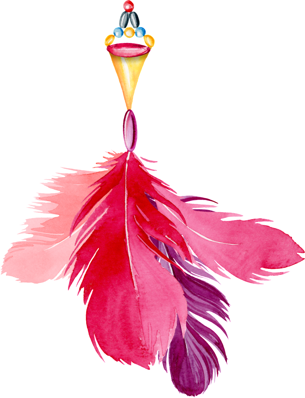 Pink Purple Watercolor Hand Painted Feather Transparent - Pink (1024x1335), Png Download