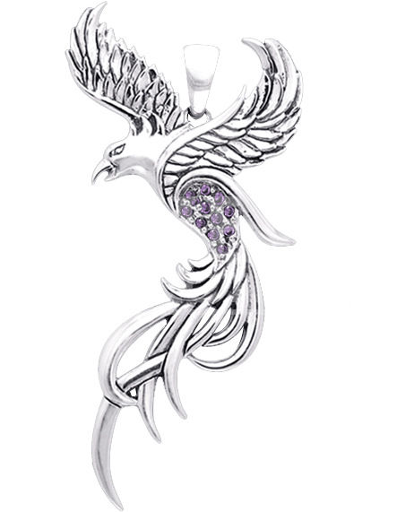 White Bronze Flying Phoenix Pendant - Phoenix Necklace (577x577), Png Download