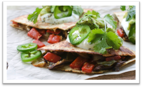 Mushroom, Pepper And Onion Quesadillas - Fast Food (504x313), Png Download