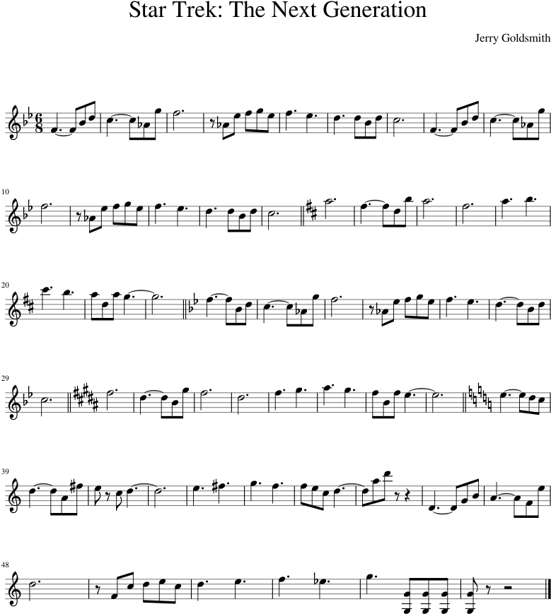 The Next Generation Sheet Music Composed By Jerry Goldsmith - Zen Zen Zense Alto Sax (850x1100), Png Download