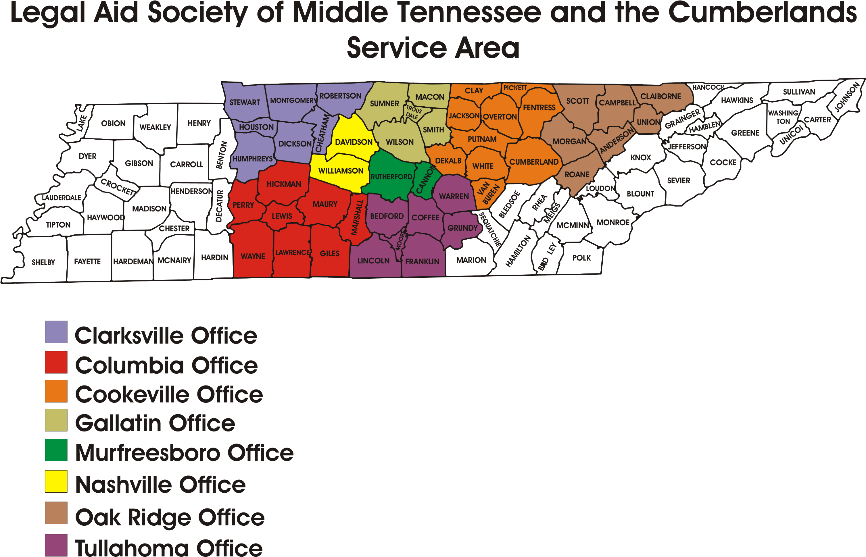 Download Office Locations And The Counties We Serve Map Of Tennessee