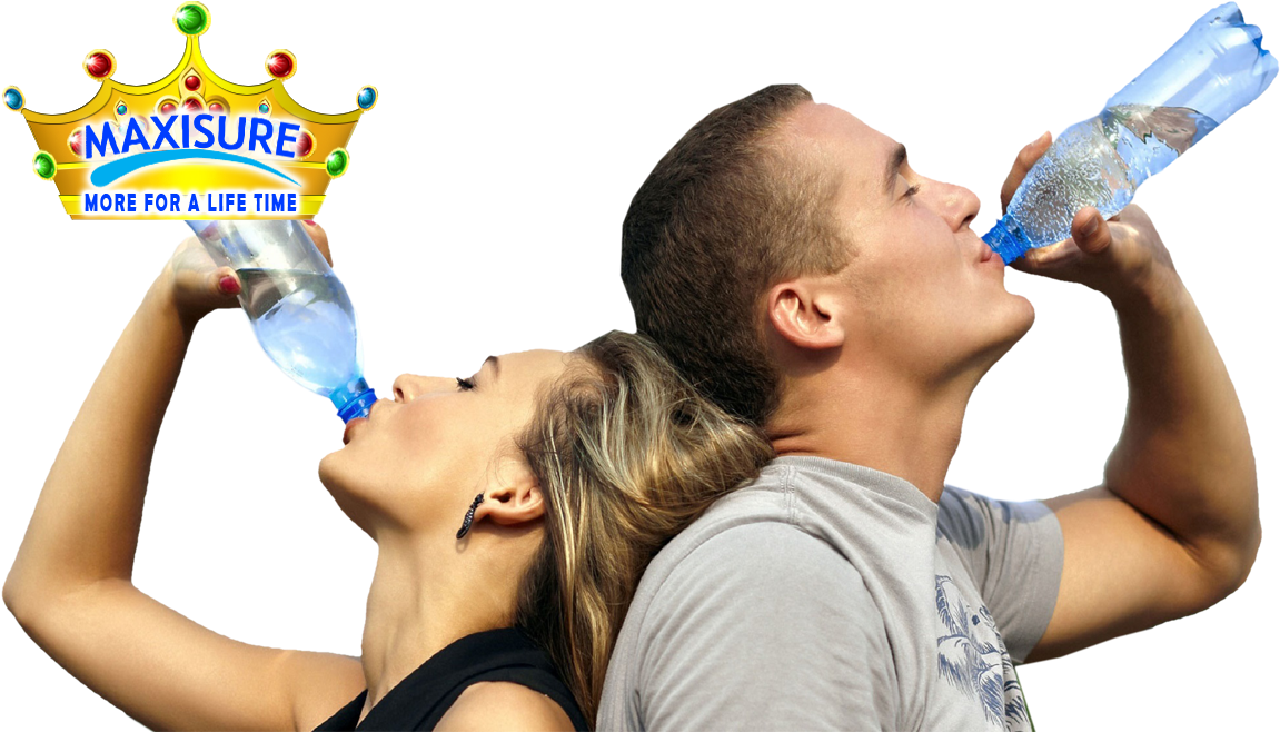 Maxisure - People Drinking Plastic Bottle (1160x883), Png Download