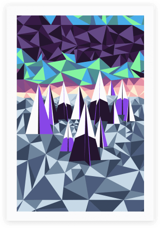 Geometric Winter Mountains And The Northern Lights - Northern Lights Poster (484x484), Png Download