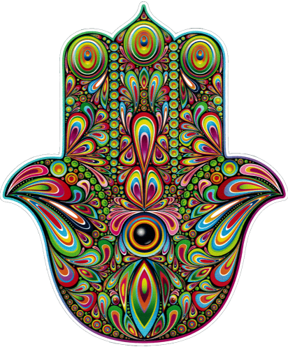 Bumper Sticker / Decal - Hamsa Hand Amulet Psychedelic Pillow Case (412x500), Png Download