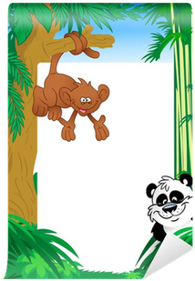 Monkey And Panda On Background Frame Wall Mural • Pixers® - Giant Panda (400x400), Png Download