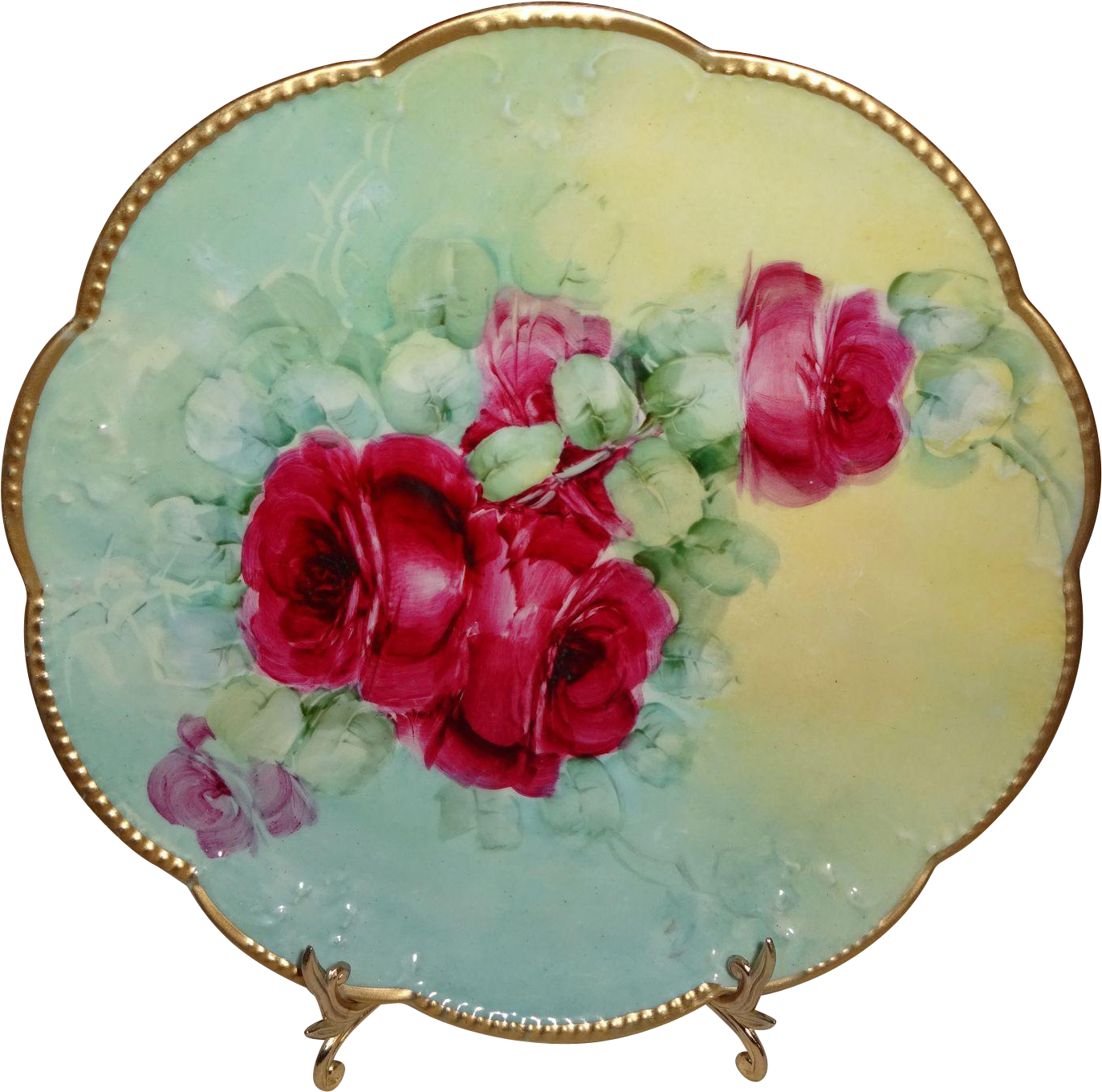 Antique Ak French Limoges Plate Hand Painted Ruby Red - Artificial Flower (1372x1372), Png Download