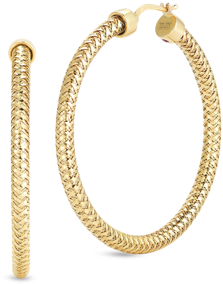 Roberto Coin Small Hoop Earrings Roberto Coin Small - Roberto Coin Primavera Yellow Gold Mesh Hoop Earrings (800x800), Png Download