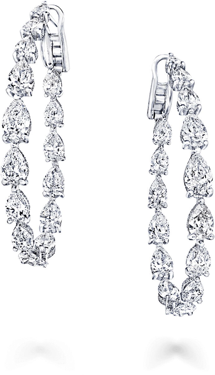 A Pair Of Classic Graff Hoop Earrings Featuring Pear - Pear Shaped Diamond Hoop Earrings (2000x2000), Png Download