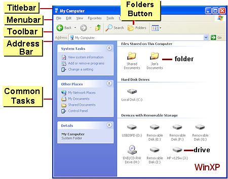 Default My Computer Window In Winxp - Toolbar In My Computer (450x354), Png Download