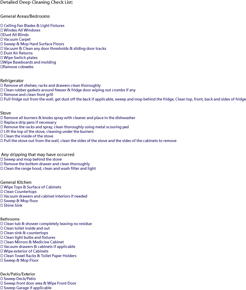 Detailed Deep Cleaning Check List - Cleaning (938x1049), Png Download