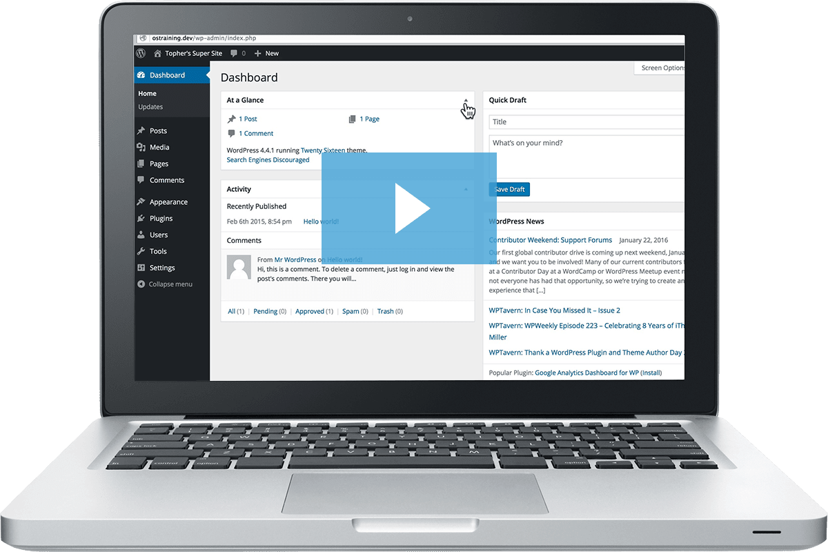 Getting Started With The Wordpress Dashboard - Laptop Wordpress Dashboard Png (1200x800), Png Download