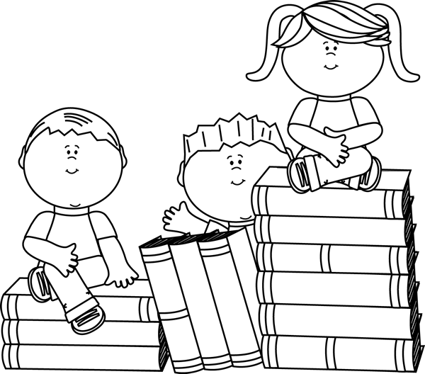 Children Clipart Black And White - Books Black And White (600x528), Png Download