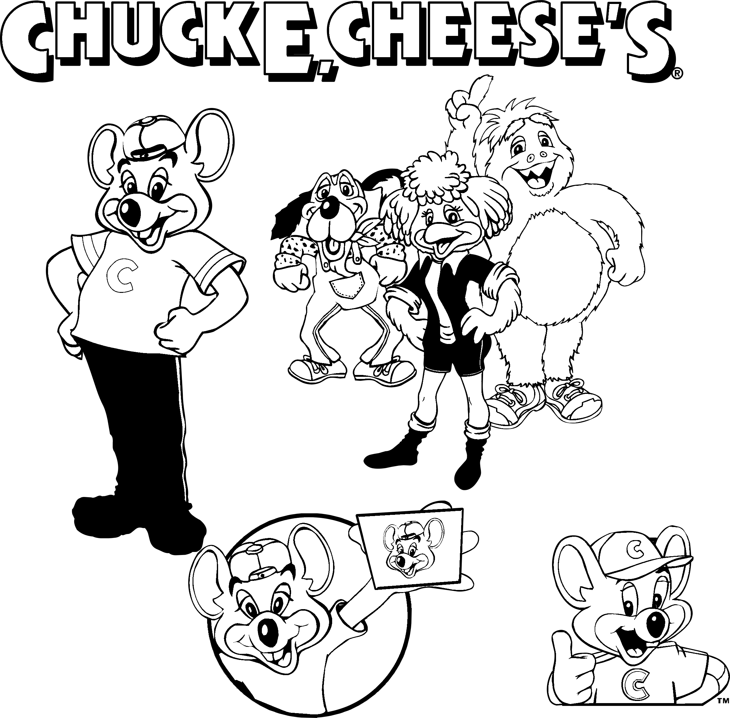 Chuck E Cheese Logo Black And White - Drawing (2400x2361), Png Download