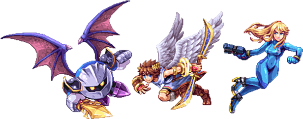 Meta Knight, Pit, Zero Suit Samus - Pixel Art Smash Bros (636x258), Png Download