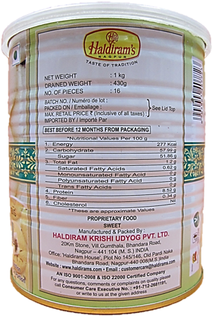 Haldiram's Indian Sweets Rasmalai 1kg - Haldiram's (443x591), Png Download
